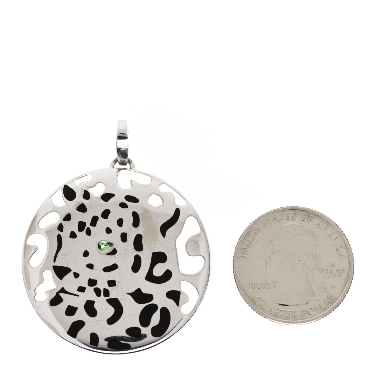 Cartier 18K White Gold Onyx Emerald Panthere De Cartier Medallion Pendant 2 of 3