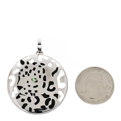 Cartier 18K White Gold Onyx Emerald Panthere De Cartier Medallion Pendant 2 of 3