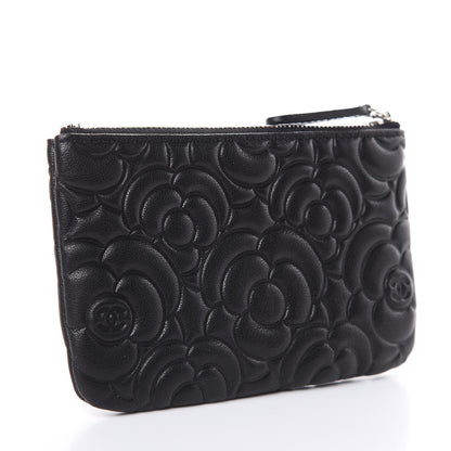 Chanel Goatskin Camellia Embossed Cosmetic Pouch Black 3 of 8