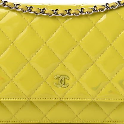 Chanel Patent Quilted Wallet On Chain WOC Yellow 9 of 20