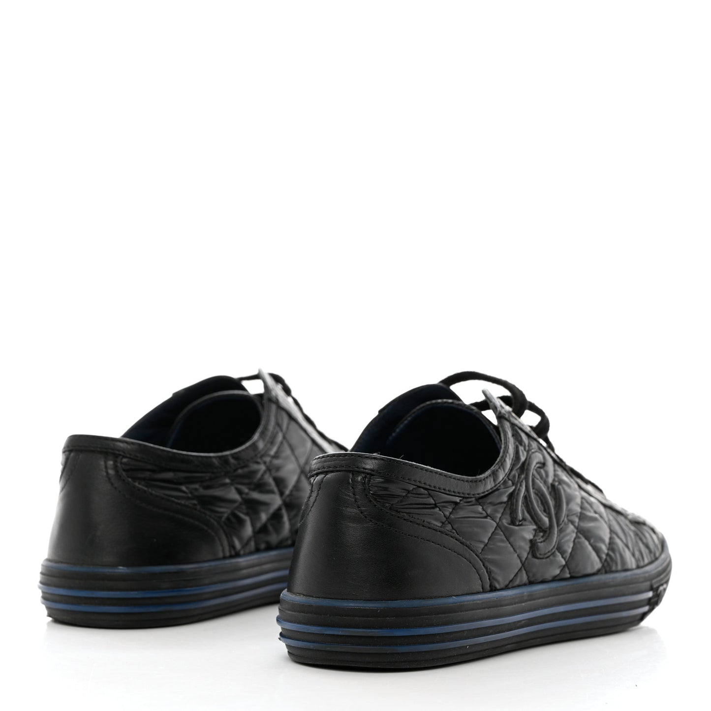 Nylon Calfskin Quilted CC Sneakers 37 Black Blue