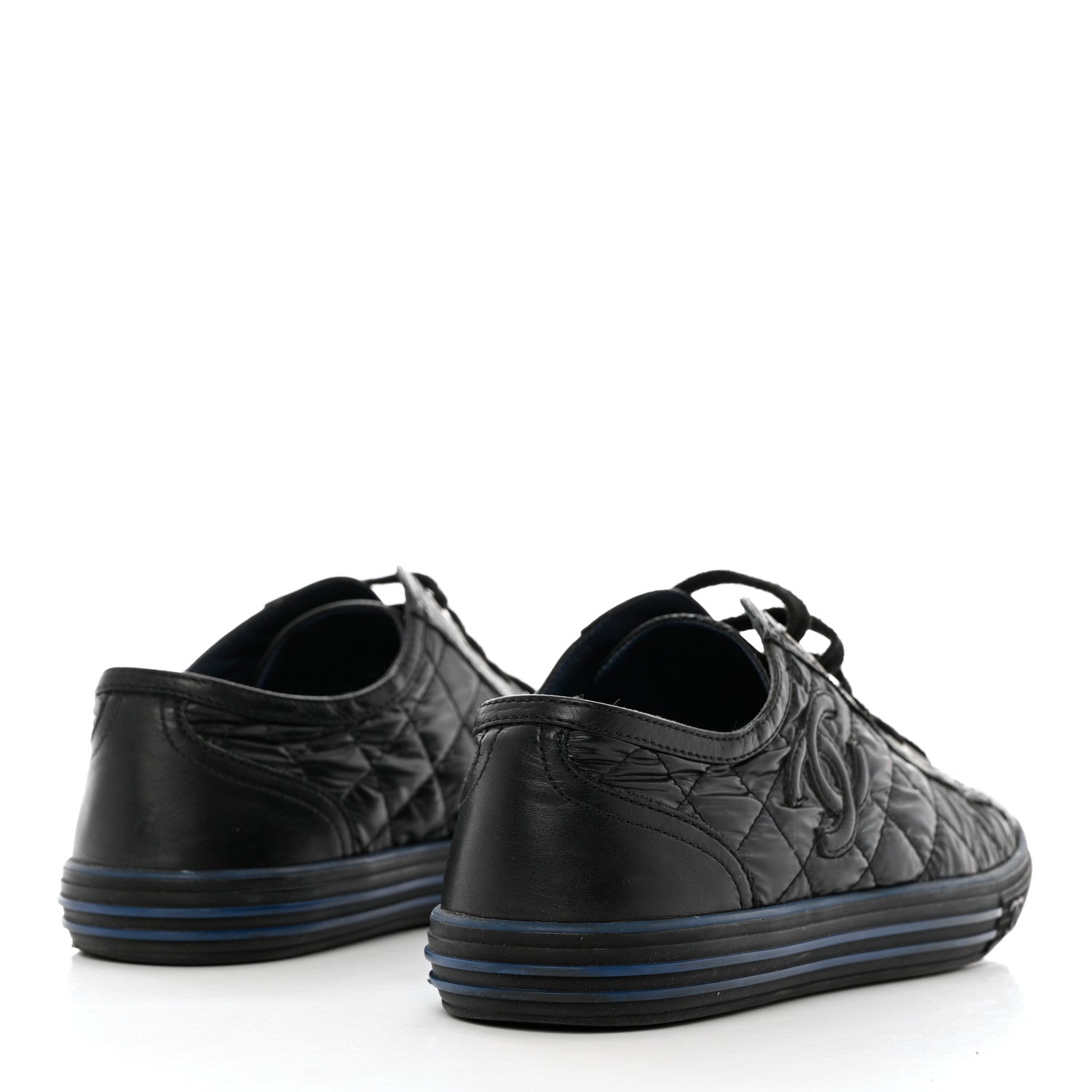 Chanel Nylon Calfskin Quilted CC Sneakers 37 Black Blue 4 of 11