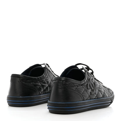 Chanel Nylon Calfskin Quilted CC Sneakers 37 Black Blue 4 of 11