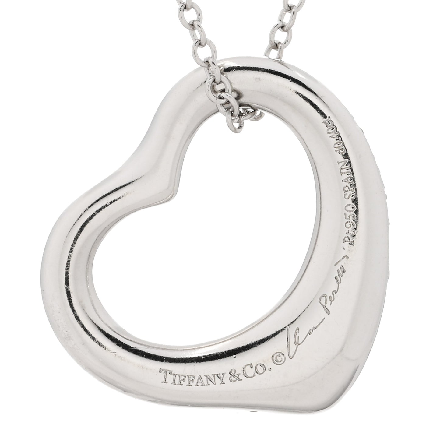 Platinum Diamond 16mm Elsa Peretti Open Heart Pave Pendant Necklace