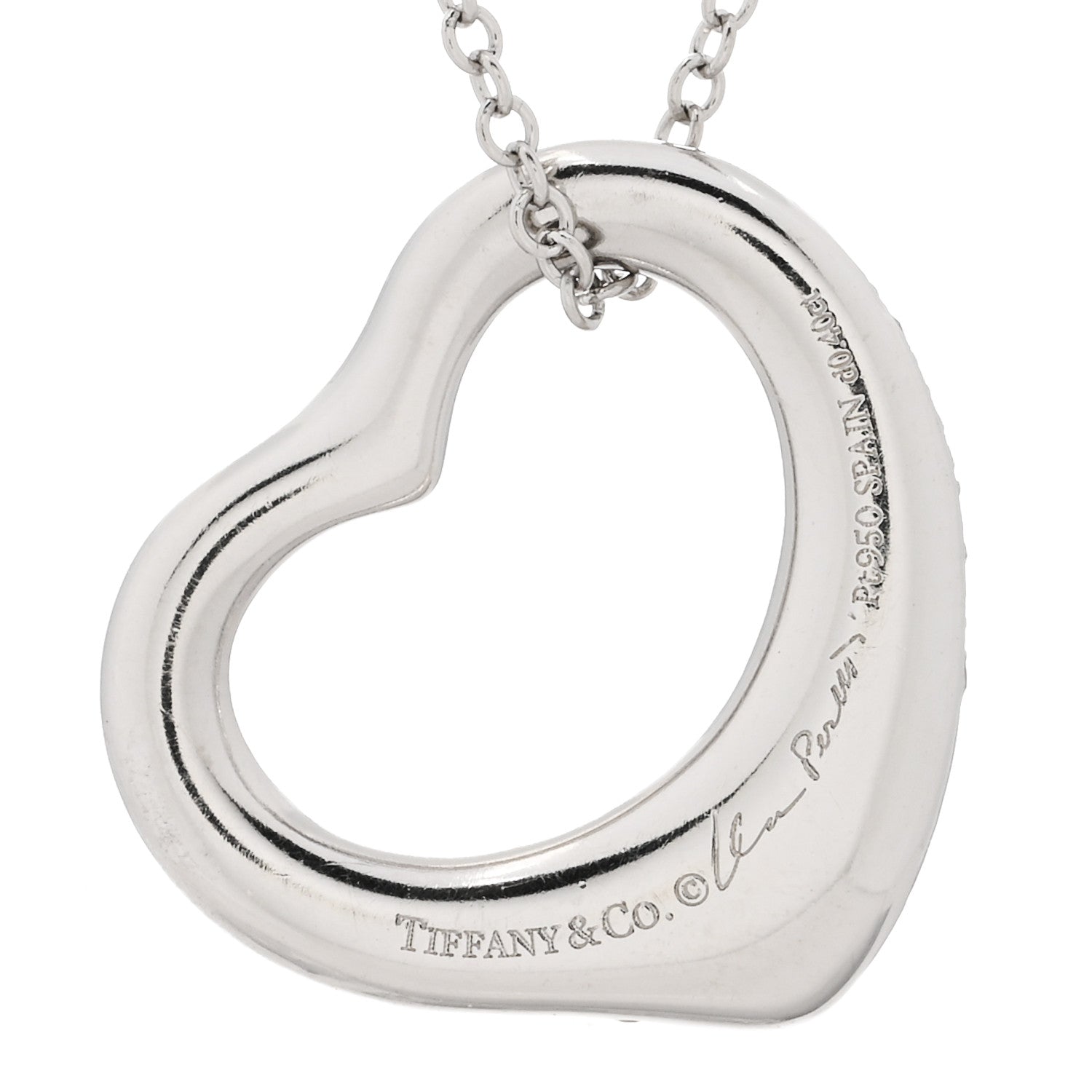 Tiffany Platinum Diamond 16mm Elsa Peretti Open Heart Pave Pendant Necklace 4 of 4