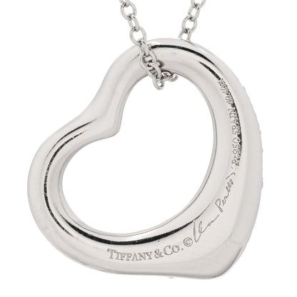 Tiffany Platinum Diamond 16mm Elsa Peretti Open Heart Pave Pendant Necklace 4 of 4