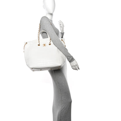 Chanel Calfskin Crocodile Embossed Large Cocodile Shopping Tote White 2 of 10