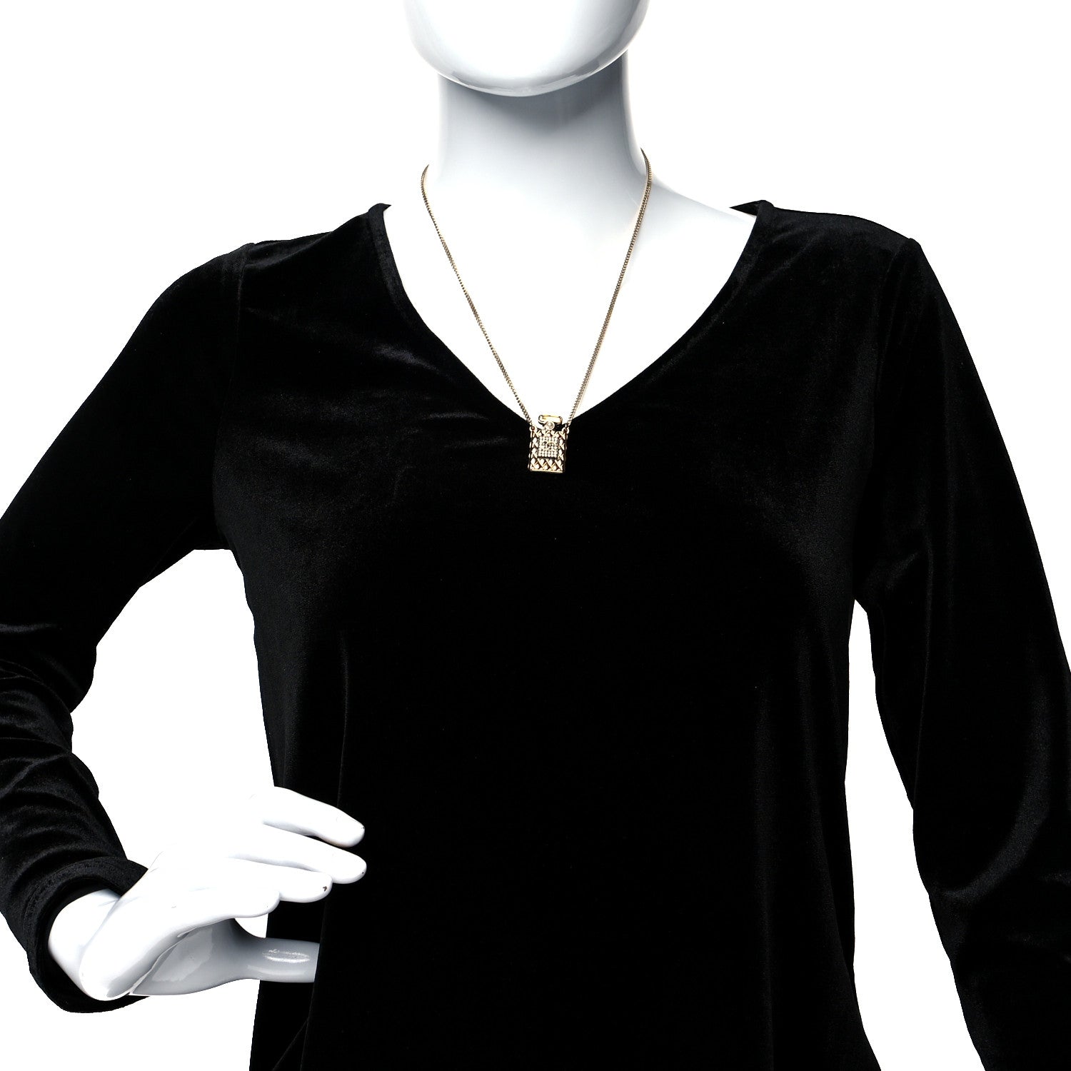 Chanel Crystal Pearl Perfume Bottle CC Necklace Black Gold 2 of 5