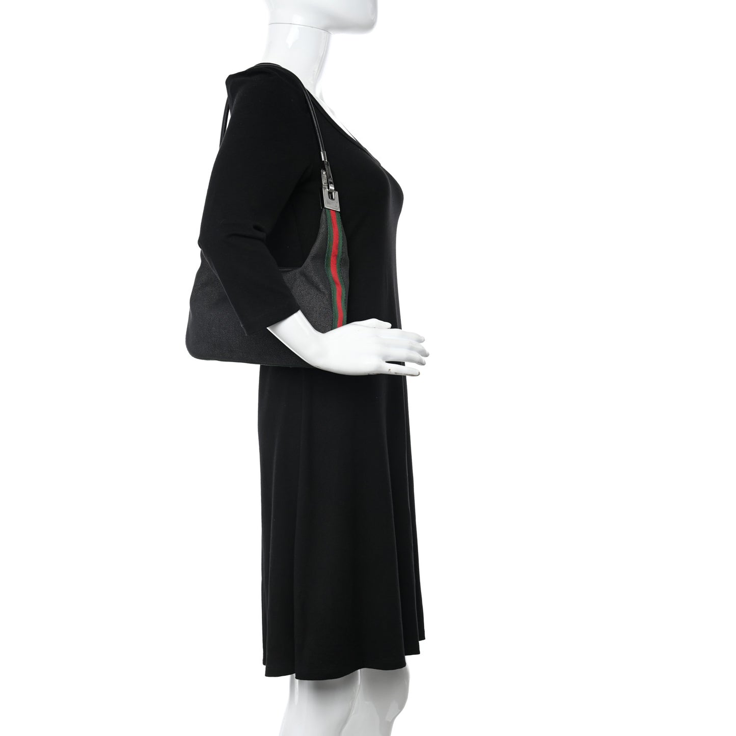 Denim Web Small Clasp Hobo Black