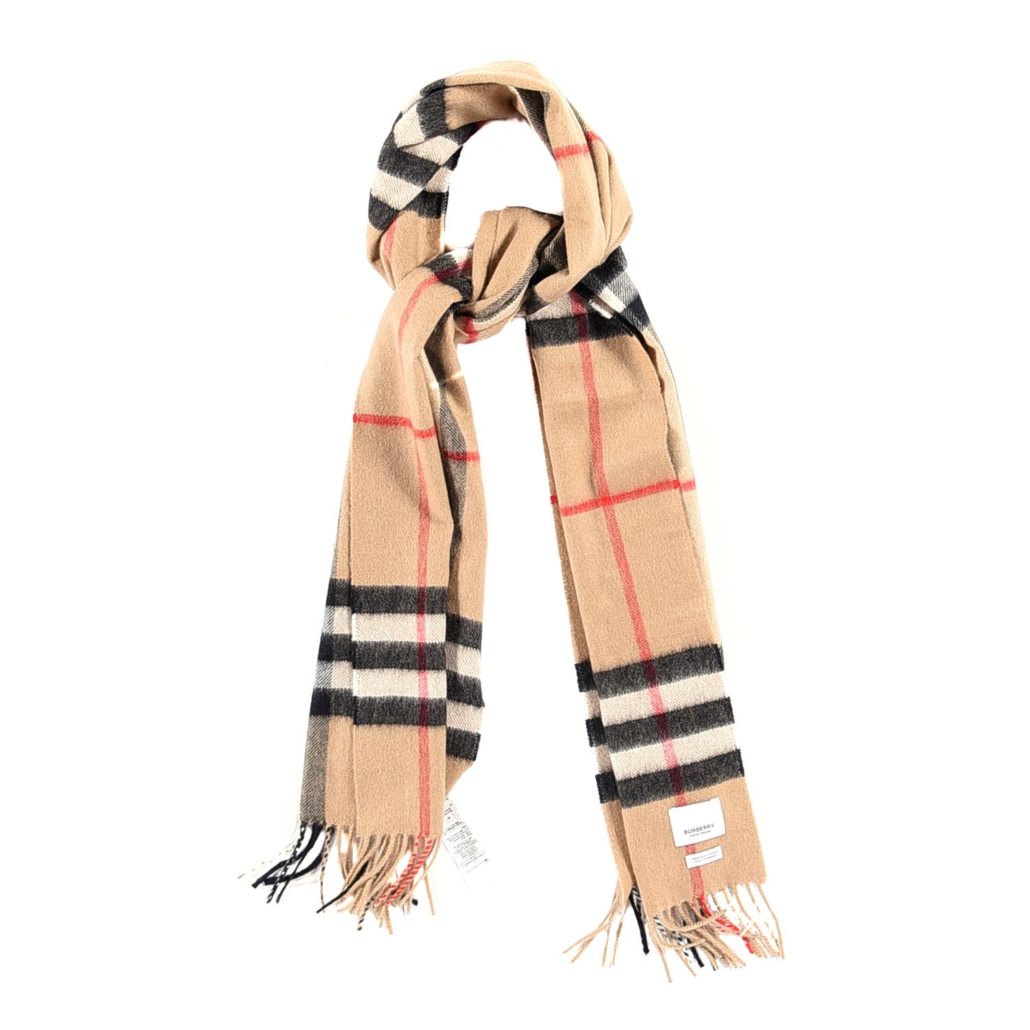 Burberry Cashmere Giant Check Fringe Scarf Archive Beige 1 of 4