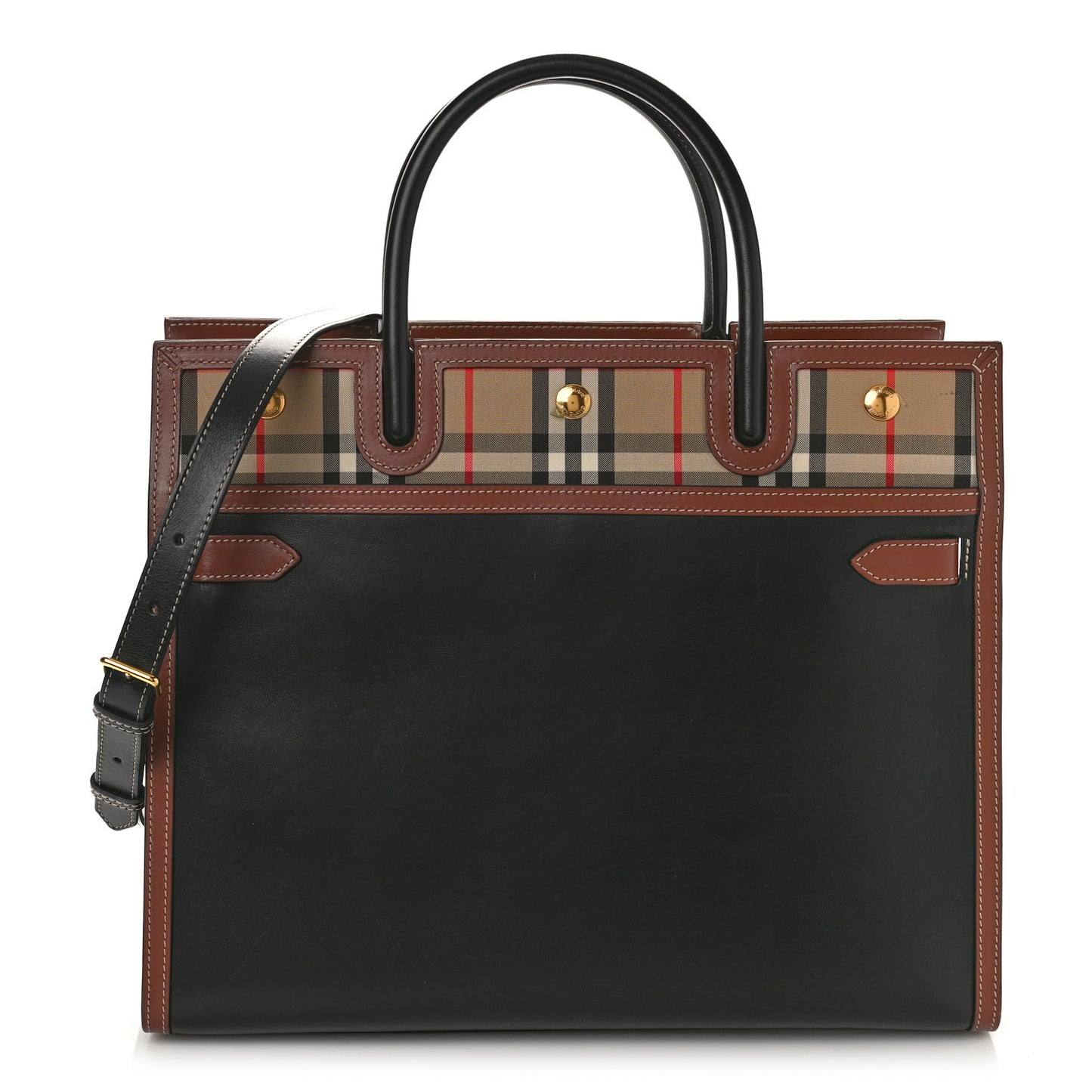 Calfskin Vintage Check Medium Two Handle Title Bag Black