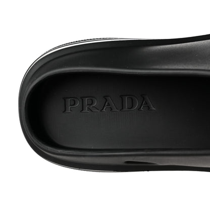 Prada Soft Mellow Rubber Triangle Logo Embossed Womens 25mm Mules 38 Black 7 of 8