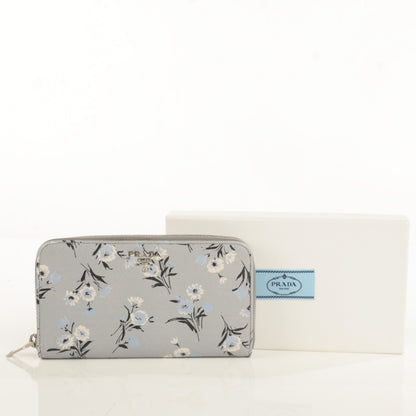 Prada Saffiano Floral Print Metal Zip Around Wallet Acciaio 6 of 10