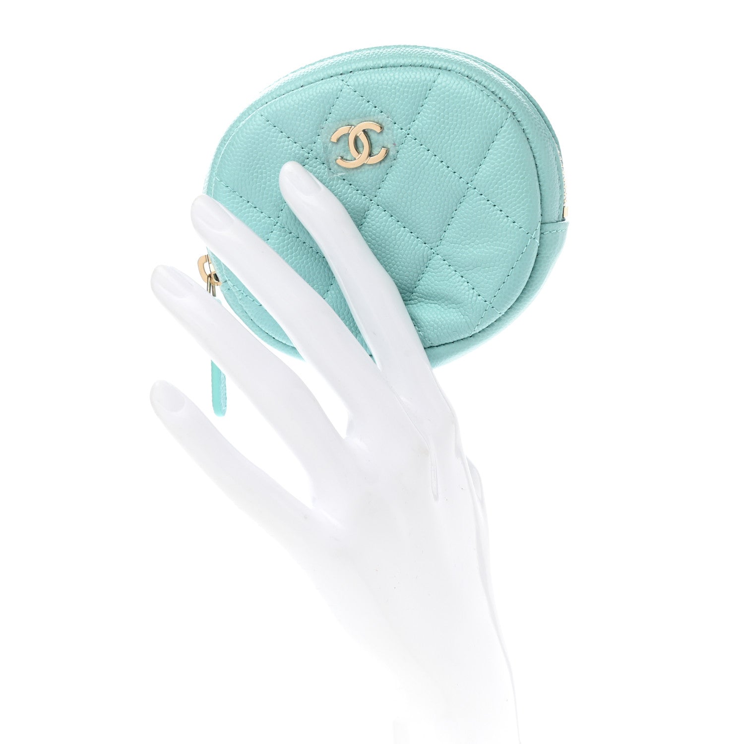 Chanel Caviar Quilted Zip Around Classic Coin Purse Light Blue 2 of 8