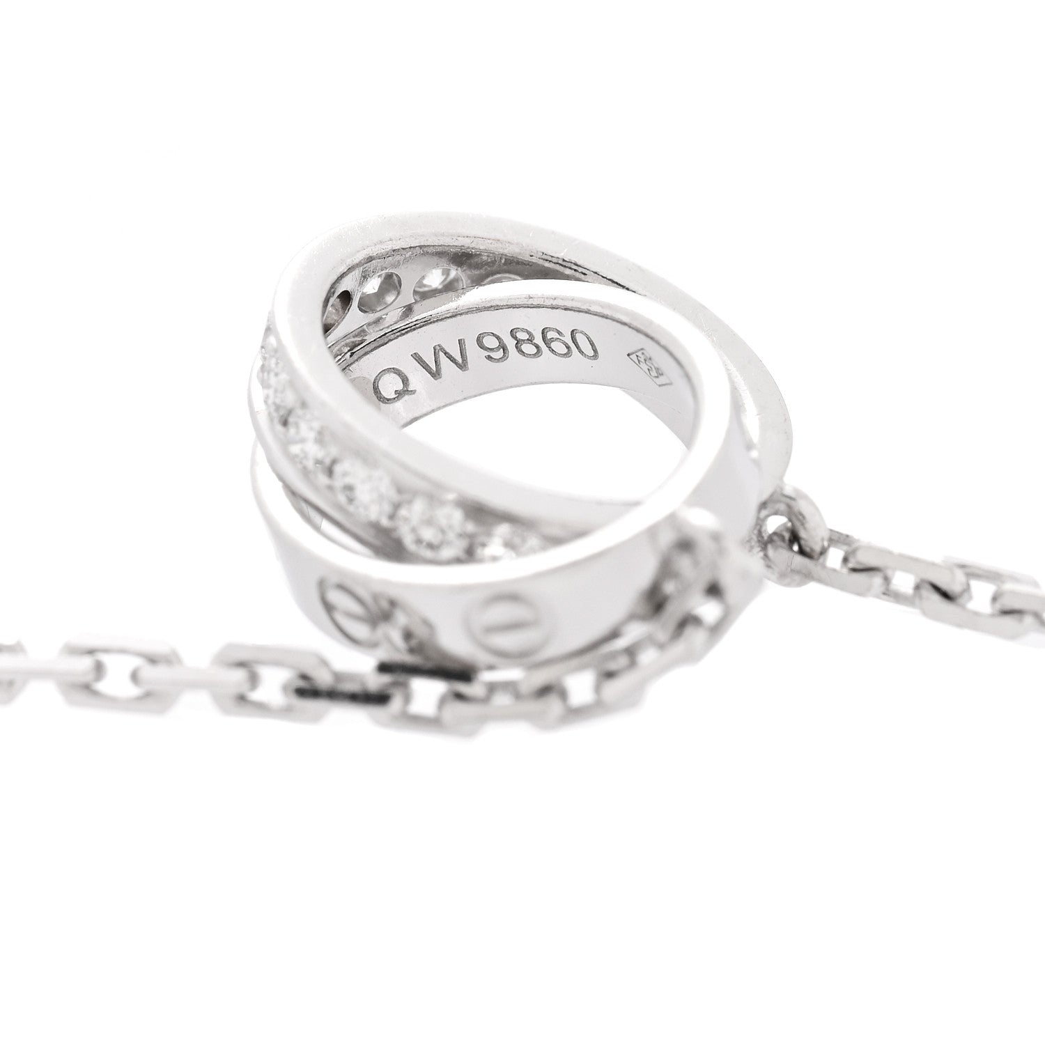 Cartier 18K White Gold Diamond Interlocking LOVE Necklace 1790093