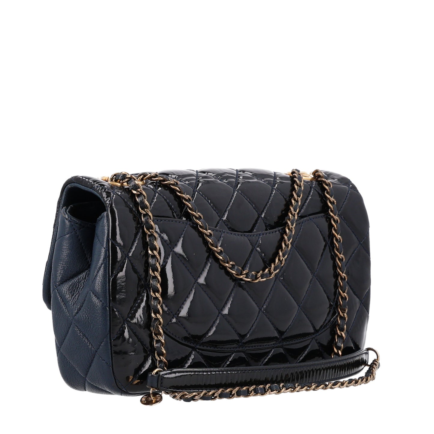 Patent Goatskin Quilted Medium CC Eyelet Flap Blue