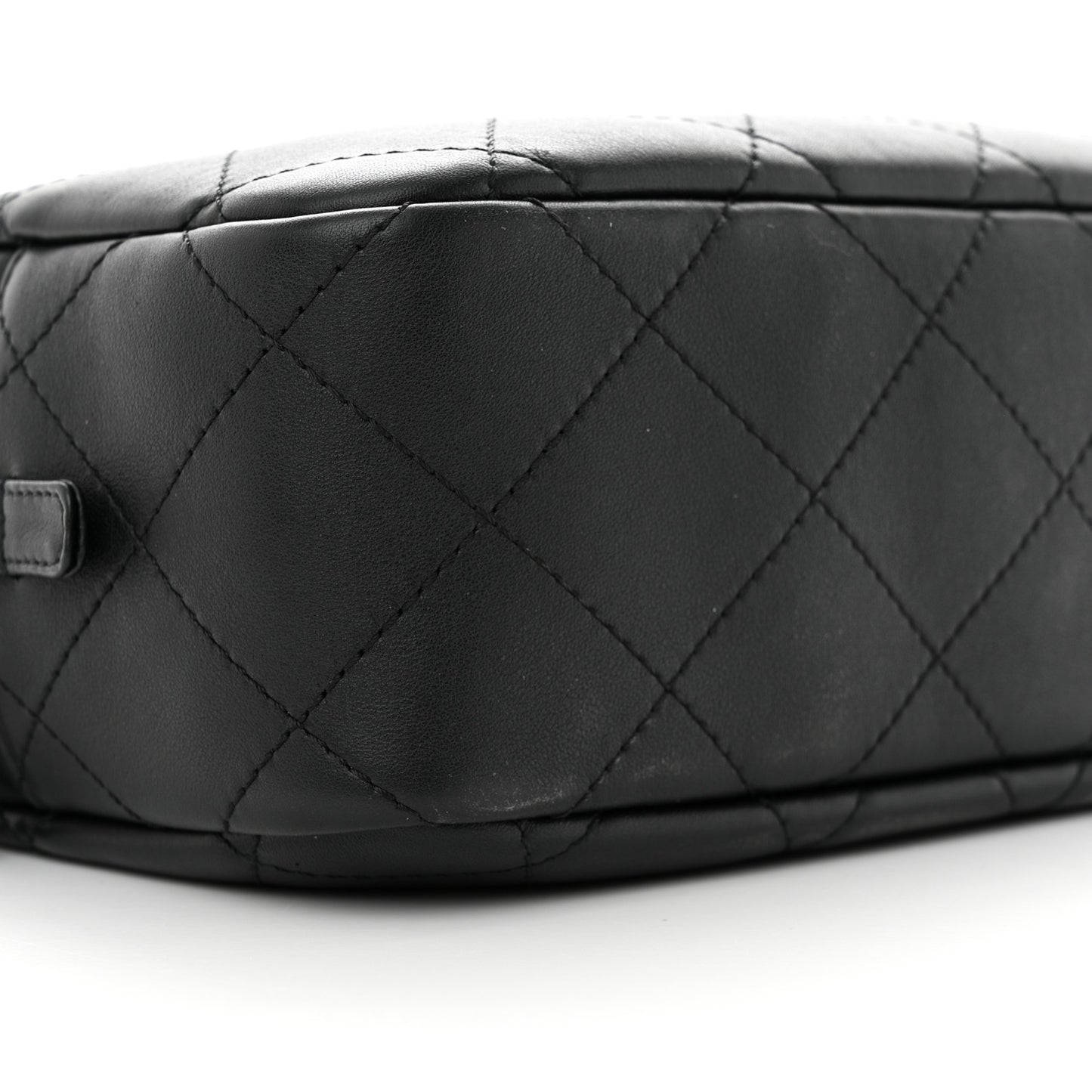 Calfskin Diamond Stitched Top Handle Bowling Bag Black