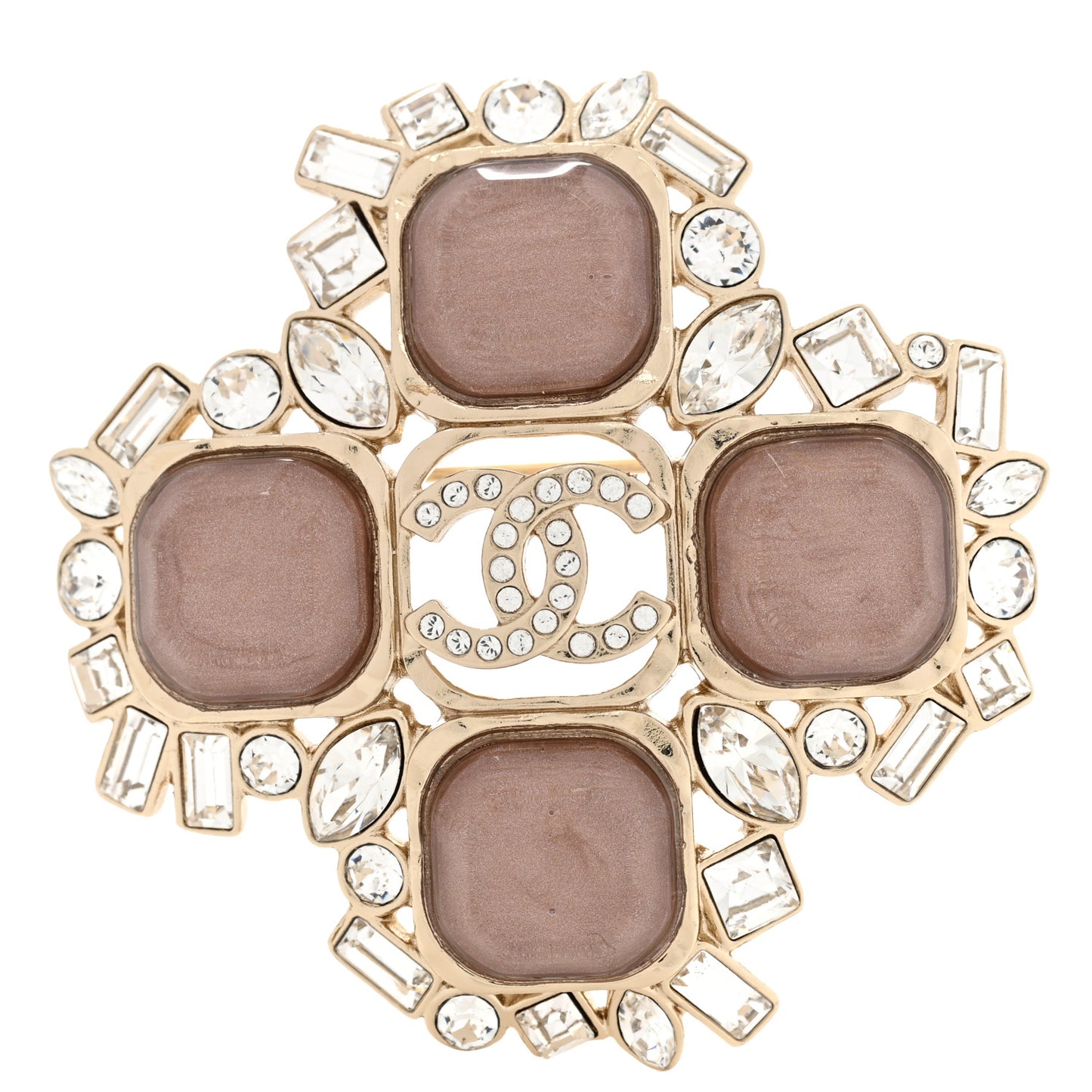 Crystal Enamel CC Brooch Gold Pink