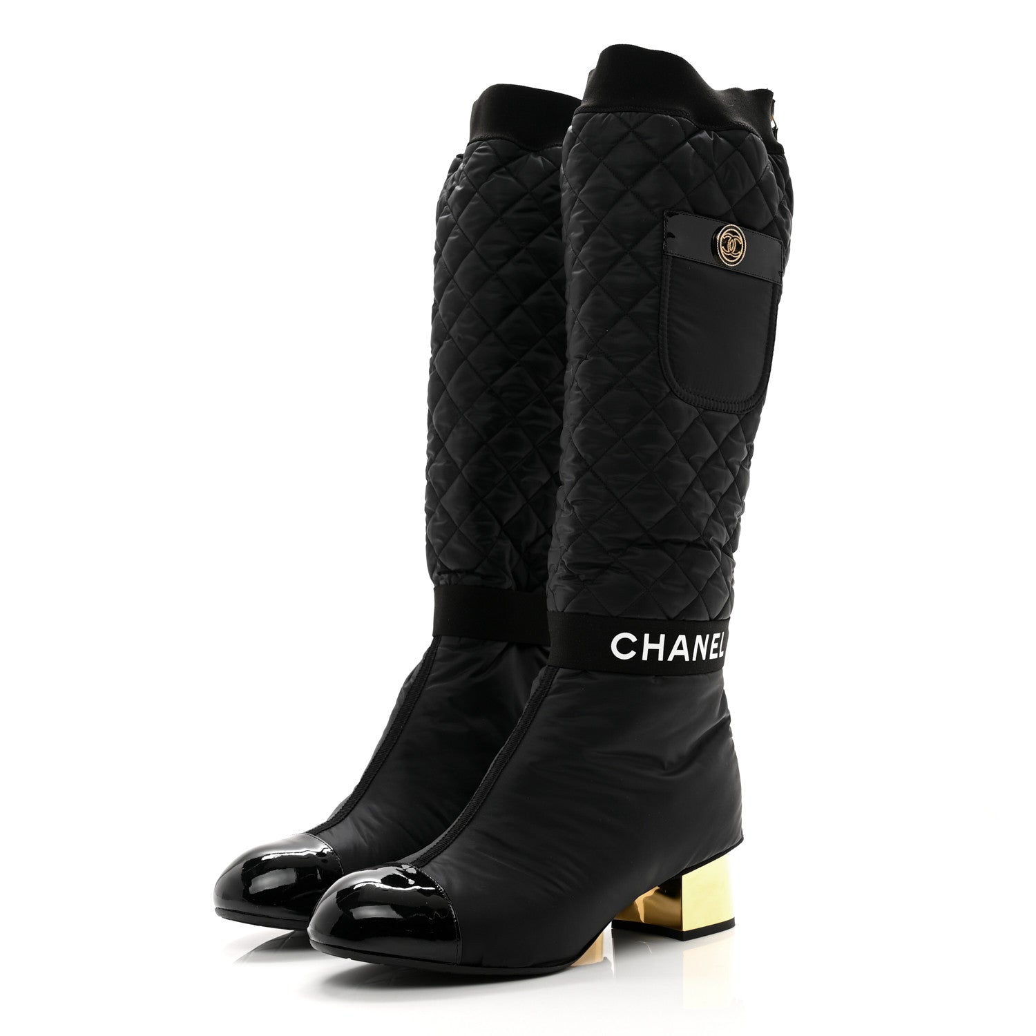 Chanel Mixed Fibers Lambskin Patent Calfskin Convertible High Boots 41 Black 3 of 10