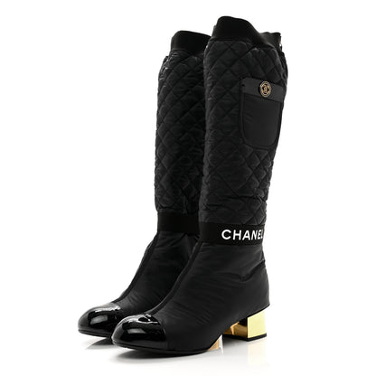 Chanel Mixed Fibers Lambskin Patent Calfskin Convertible High Boots 41 Black 3 of 10