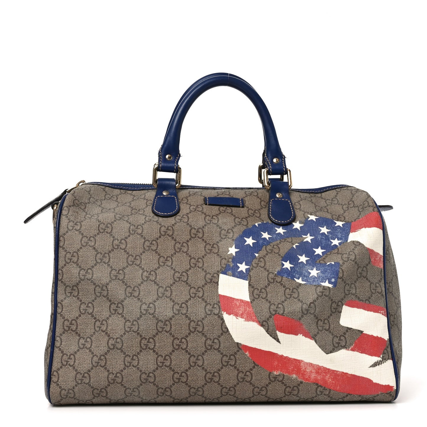 GG Plus Monogram Medium Boston USA Flag Unicef Duffle Blue