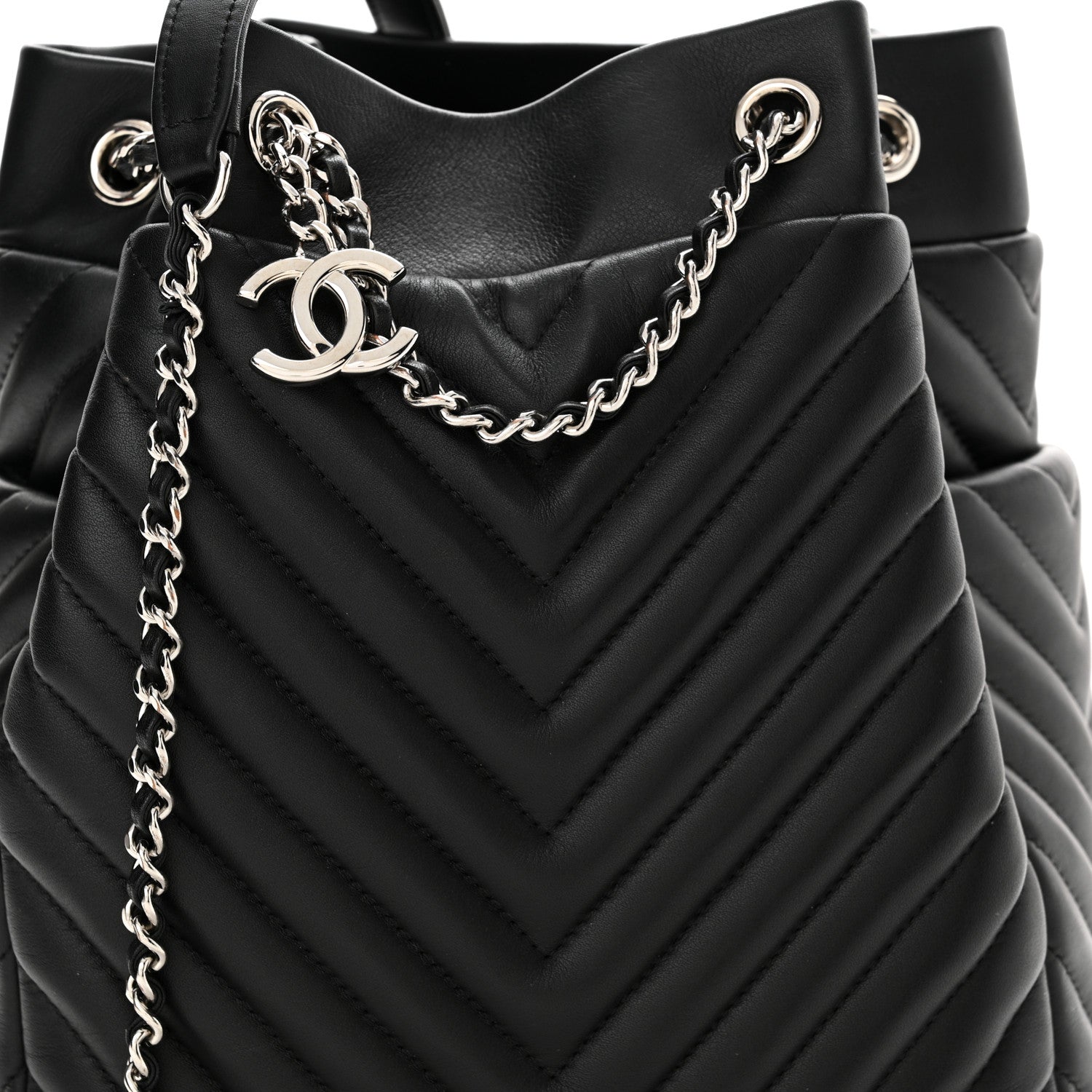 Chanel Lambskin Chevron Small Urban Spirit Drawstring Bag Black 8 of 11