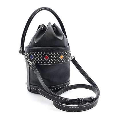 Saint Laurent Smooth Calfskin Studded Small Bahia Drawstring Bucket Bag Black Multicolor 3 of 9