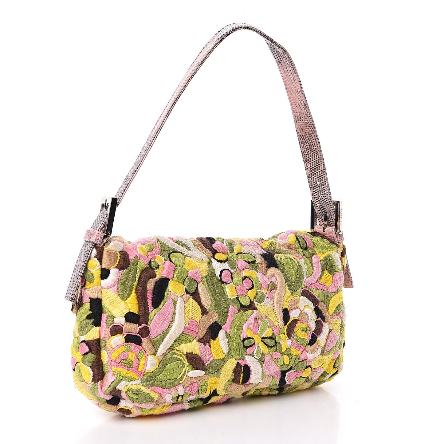 Lizard Embroidered Flower Baguette Pink Multicolor
