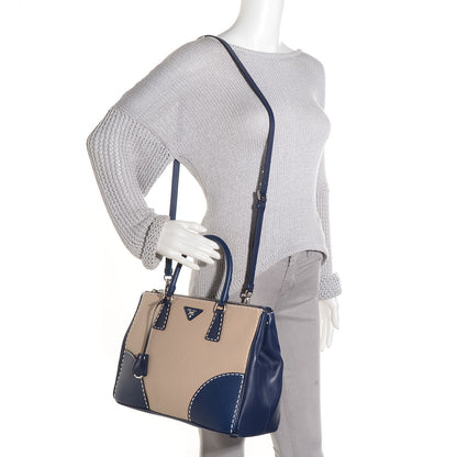 Prada Canvas Calfskin Medium City Stitch Tote Corda Royal 2 of 11
