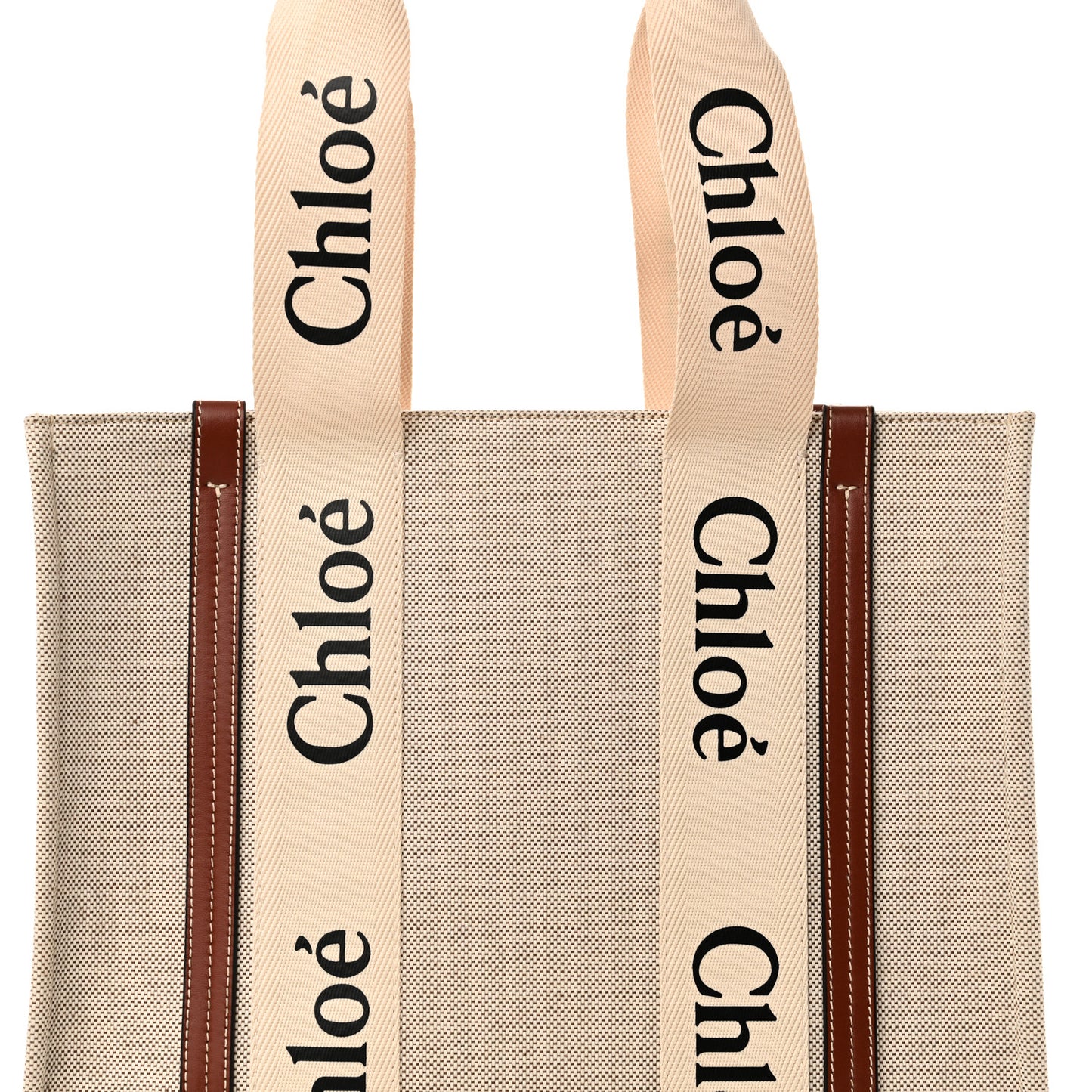 Cotton Calfskin Medium Woody Ribbon Tote White Brown