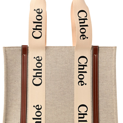 Chloe Cotton Calfskin Medium Woody Ribbon Tote White Brown 7 of 9