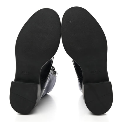 Prada Spazzolato Re-Nylon Metal Triangle Logo Womens 50mm Combat Boots 37 Blue 5 of 15