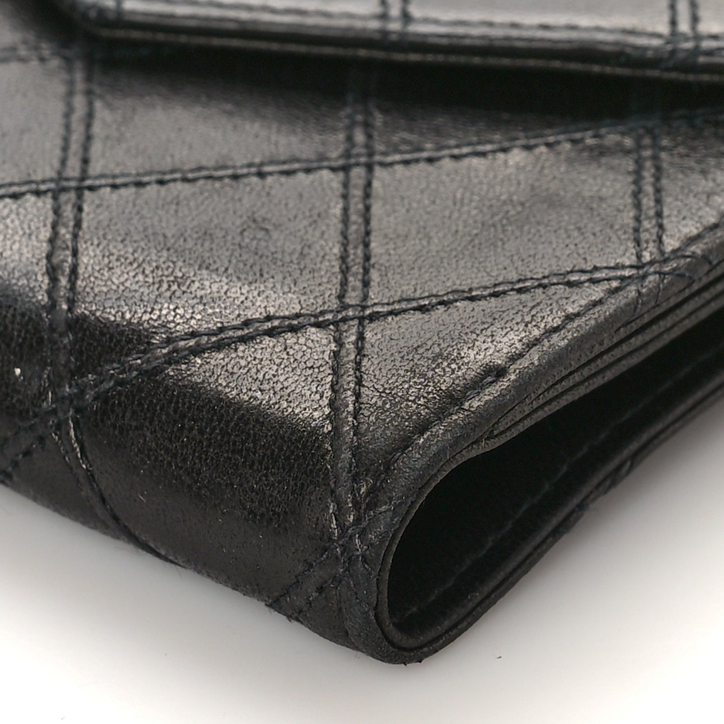 Calfskin Diamond Stitched Compact Wallet Black