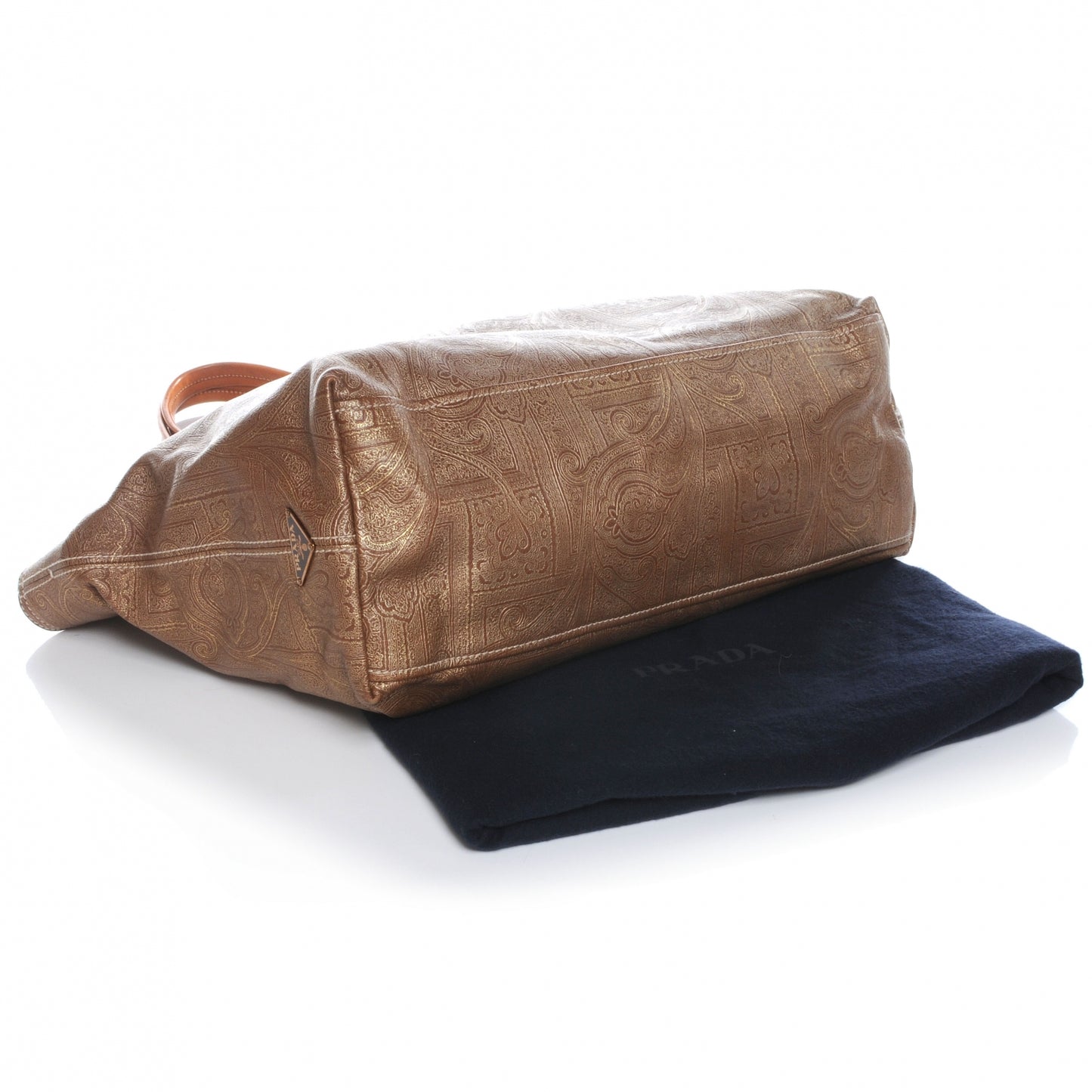 Leather Paisley Laminated Tote Cammello Cuoio