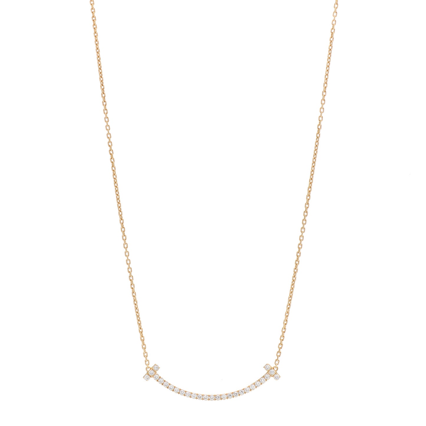 18K Yellow Gold Diamond Medium T Smile Pendant Necklace