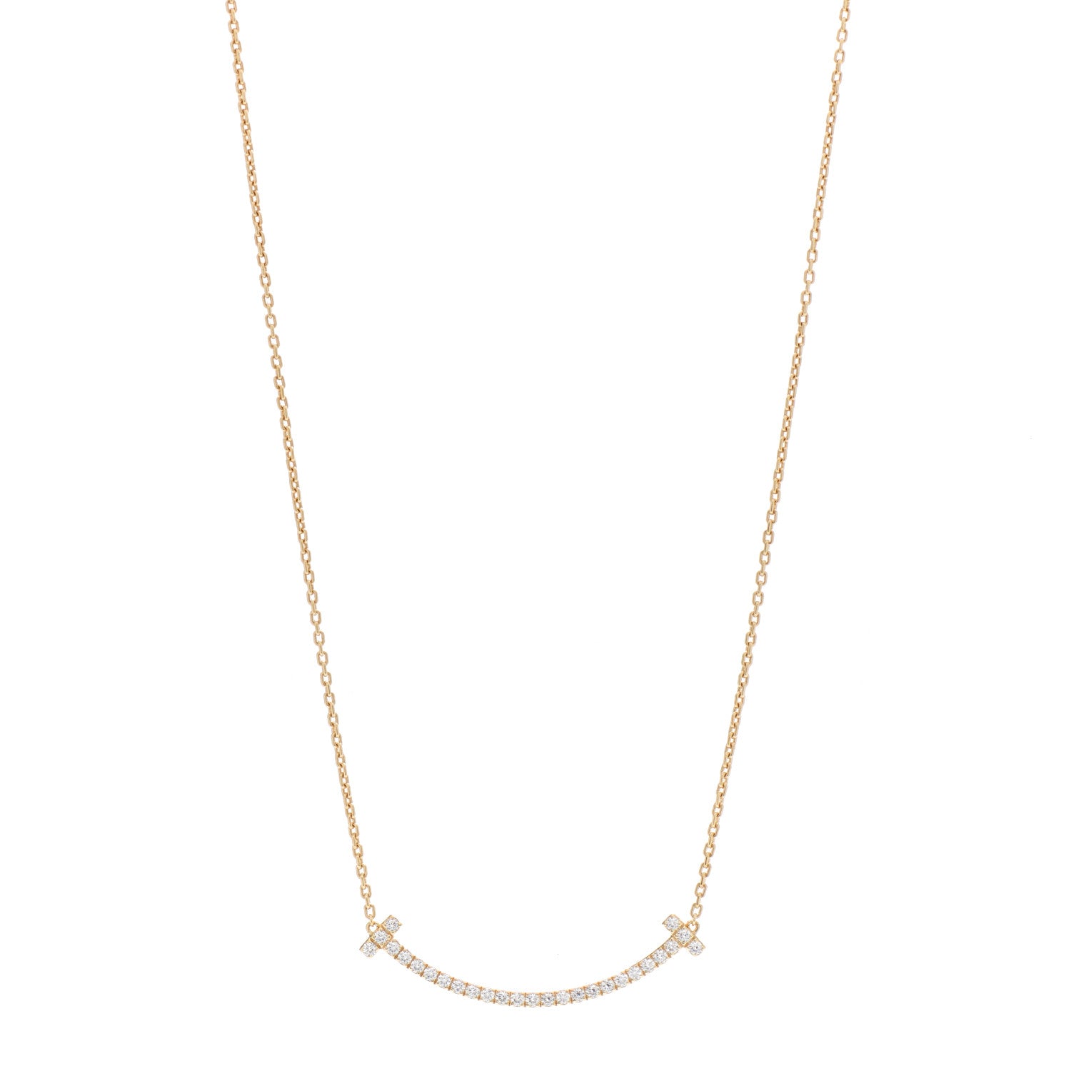 Tiffany 18K Yellow Gold Diamond Medium T Smile Pendant Necklace 1 of 9