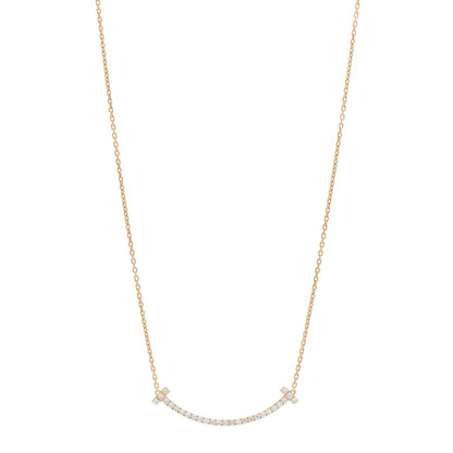 Tiffany 18K Yellow Gold Diamond Medium T Smile Pendant Necklace 1 of 9