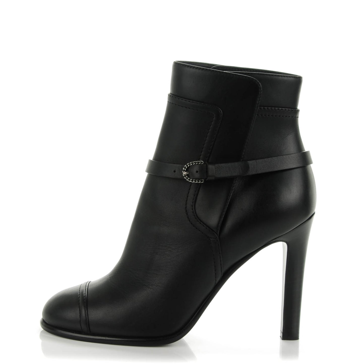 Calfskin Buckle Short Boots 36 Black