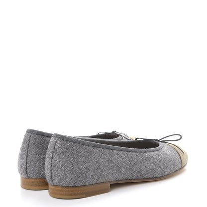 Chanel Felt Suede Cap Toe CC Ballerina Flats 35 Grey Beige 4 of 11
