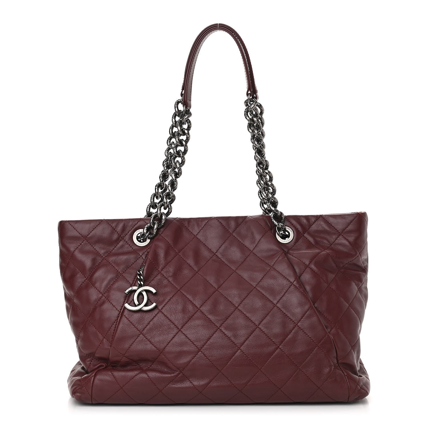 Chanel Calfskin Large Coco Pleats Tote Burgundy 1 of 12