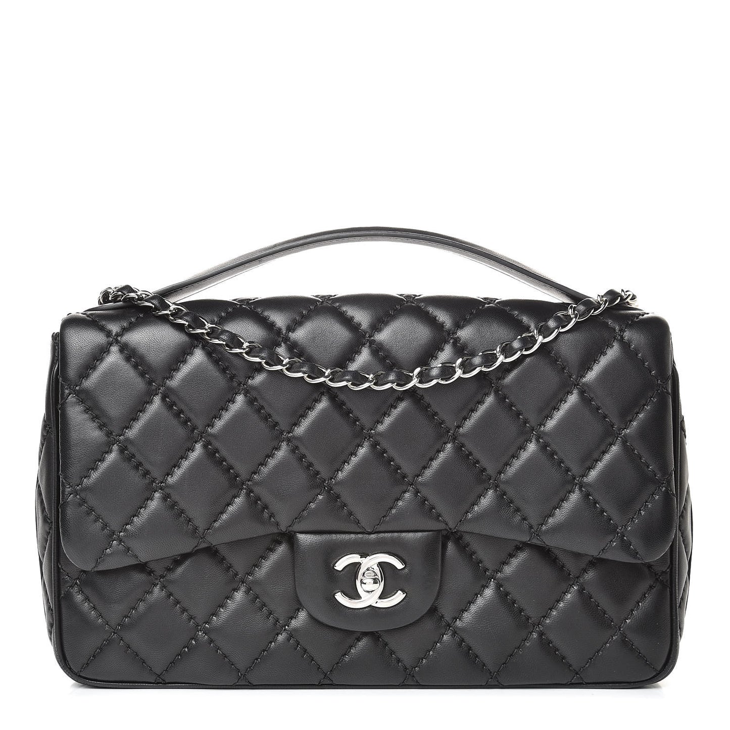 Lambskin Quilted Jumbo Easy Carry Flap Black