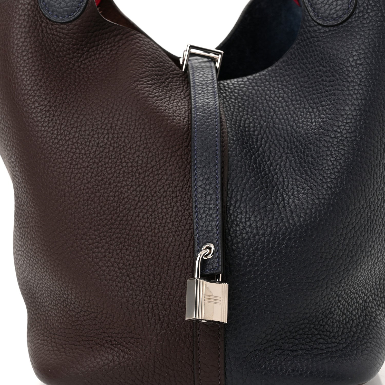Hermes Taurillon Clemence Casaque Picotin Lock 22 MM Bleu Nuit Framboise Rouge Sellier 7 of 10