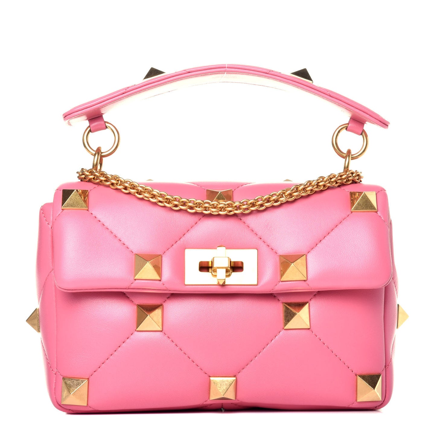 Nappa Medium Roman Stud Shoulder Bag Flamingo Pink