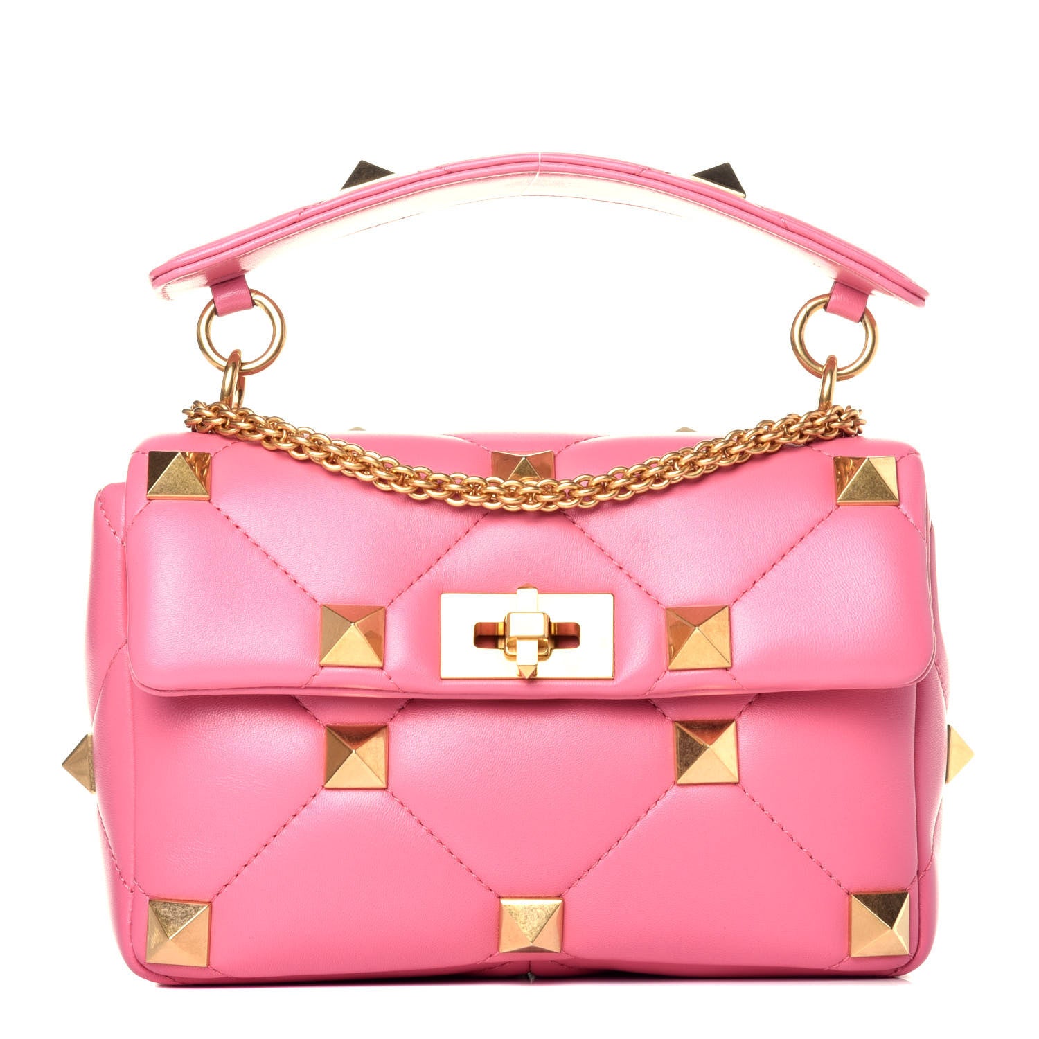 Valentino Garavani Nappa Medium Roman Stud Shoulder Bag Flamingo Pink 1 of 5