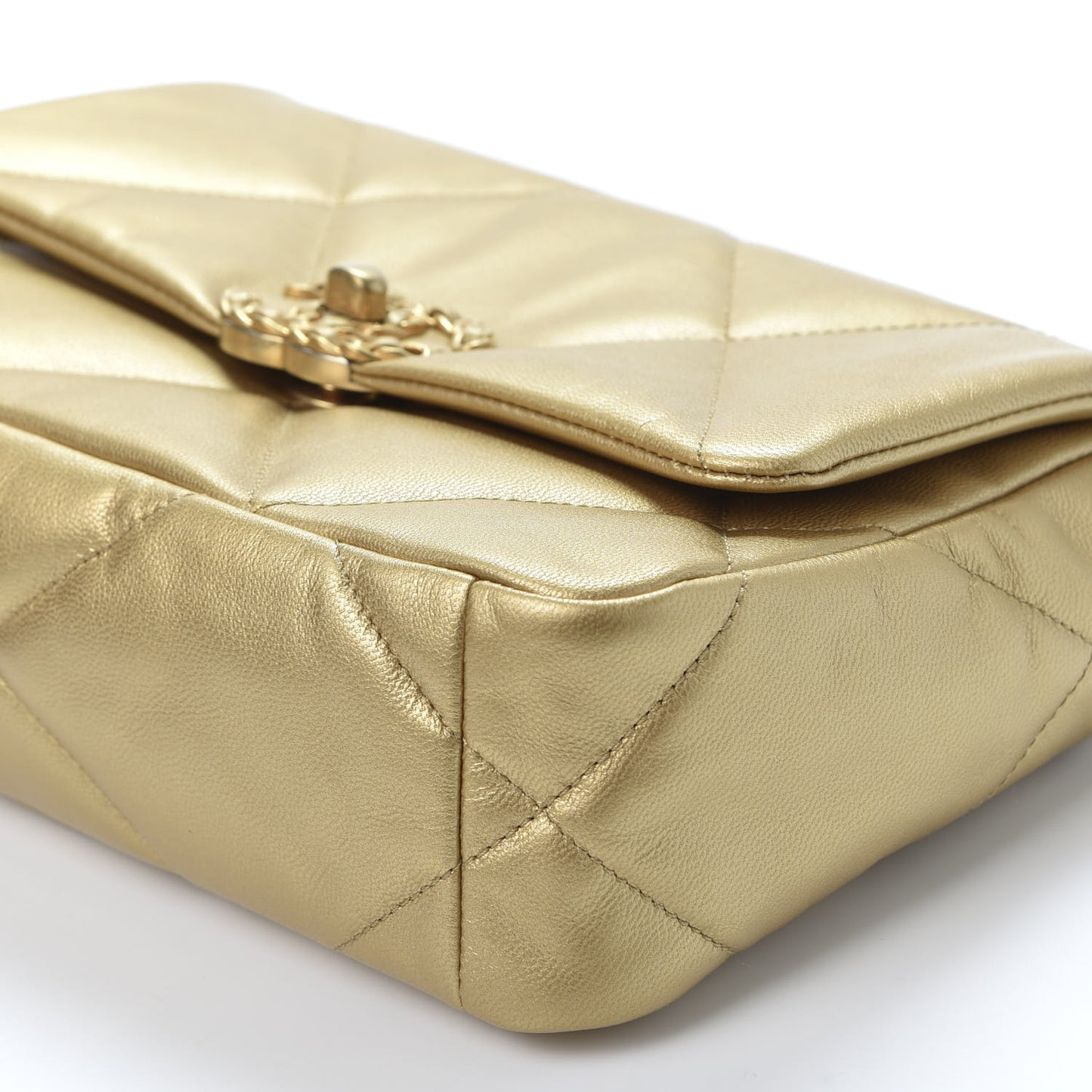 Metallic Goatskin Quilted Medium 19 Flap Gold