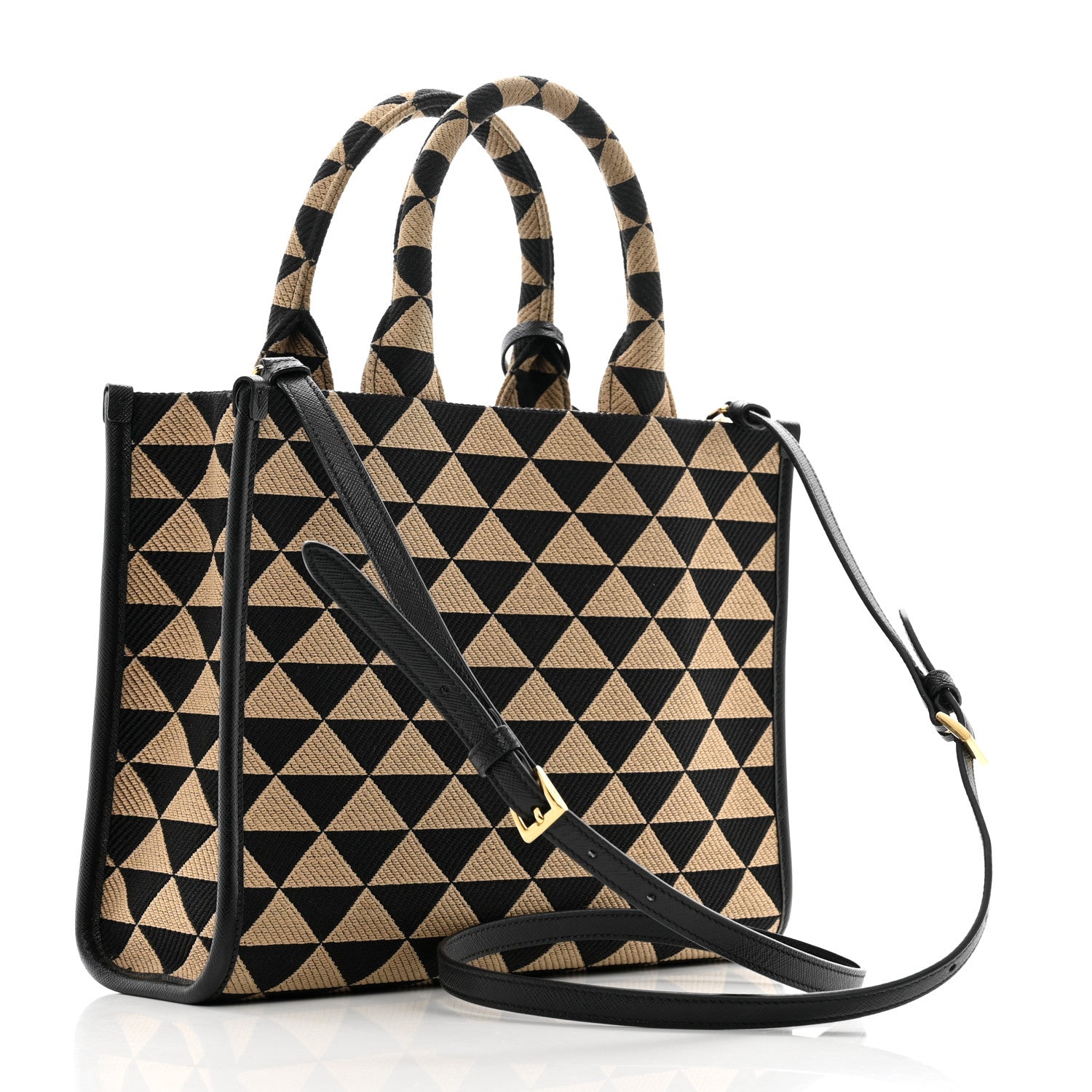 Prada Jacquard Saffiano Triangolo Symbole Embroidered Small Tote Black Corda 3 of 10