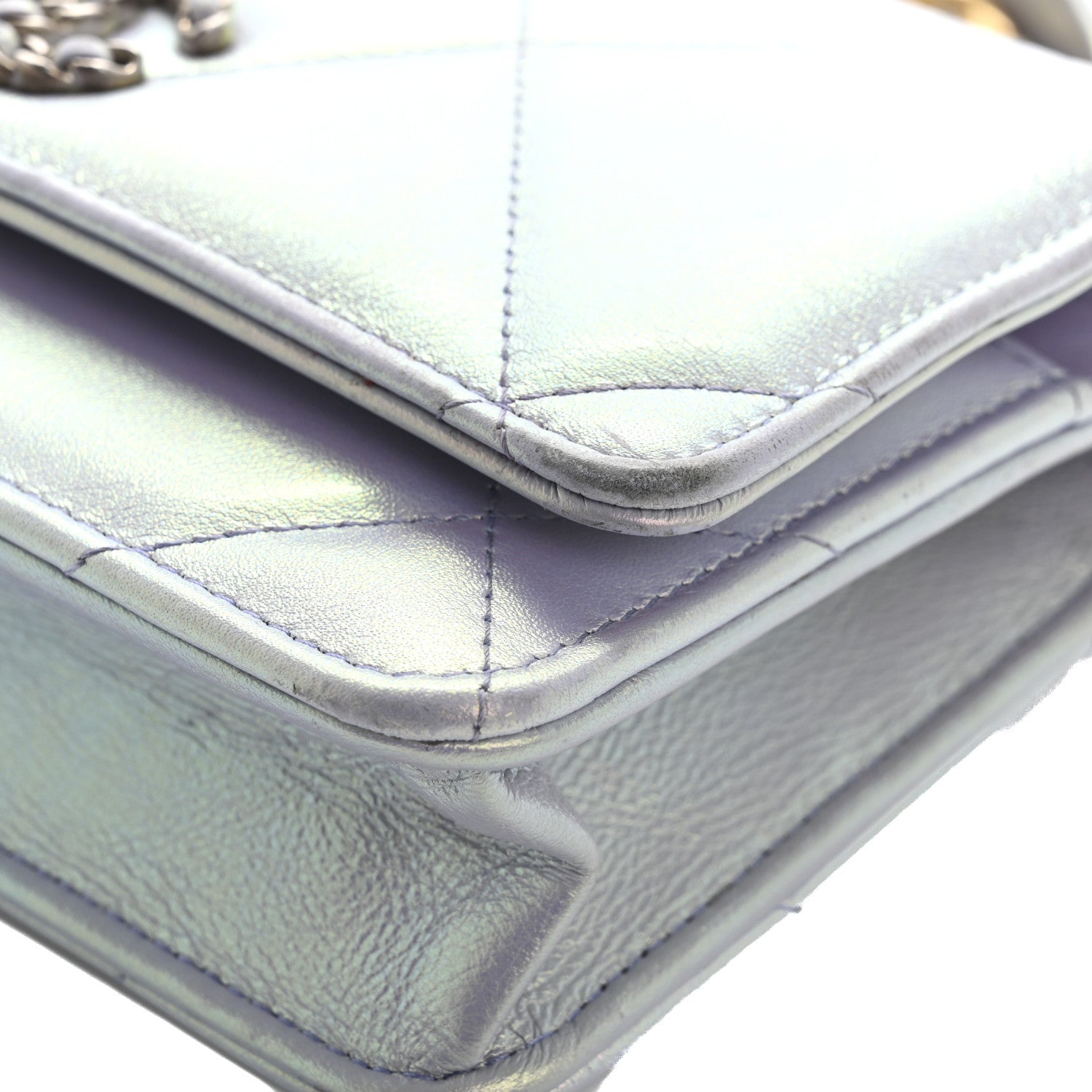 Chanel Iridescent Calfskin Quilted Chanel 19 Wallet On Chain WOC Light Purple 12 of 18