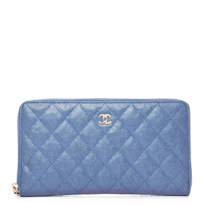 Chanel Iridescent Caviar Quilted Large Zip Around Organizer Wallet Blue 1 of 11