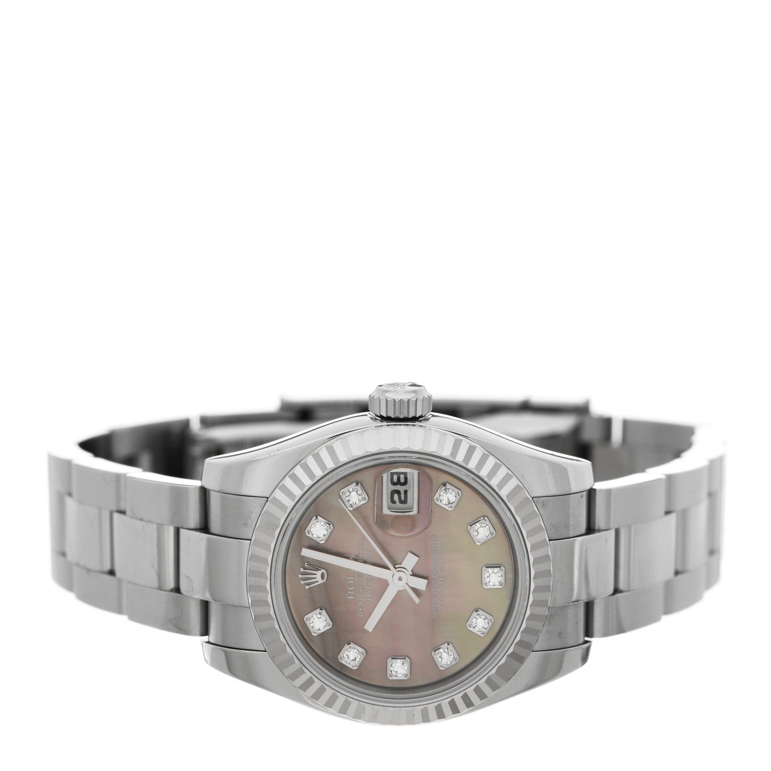 Rolex Stainless Steel 18K White Gold Diamond Black Mother of Pearl 26mm Datejust Watch Silver 179174 2 of 5