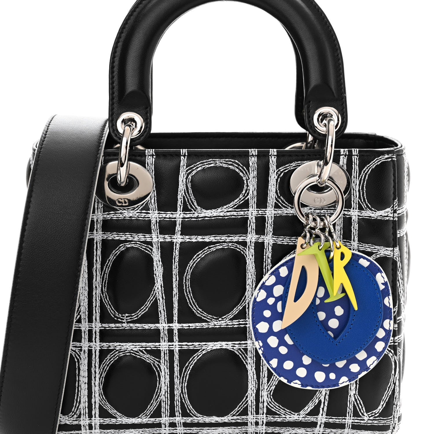 Christian Dior X Daniel Gordxon Lambskin Embroidered Small Lady Dior Art Black White 8 of 10